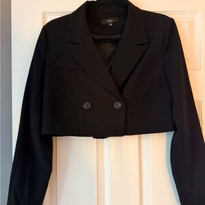 Lulu's Elegant Black Double-Breasted Blazer